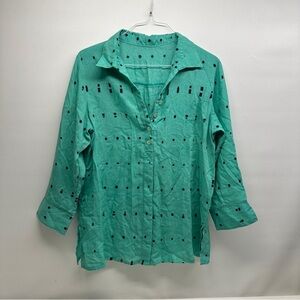 Fridaze linen Green Button-Up Women's Top size L